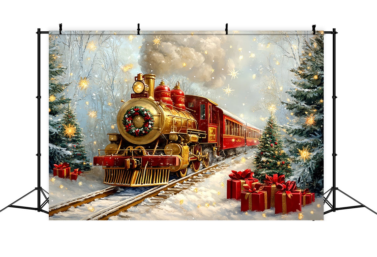 Professional Christmas Backdrops Snowy Train Track Backdrop UK CSH6-276