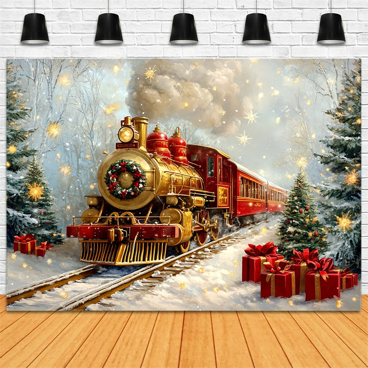Professional Christmas Backdrops Snowy Train Track Backdrop UK CSH6-276