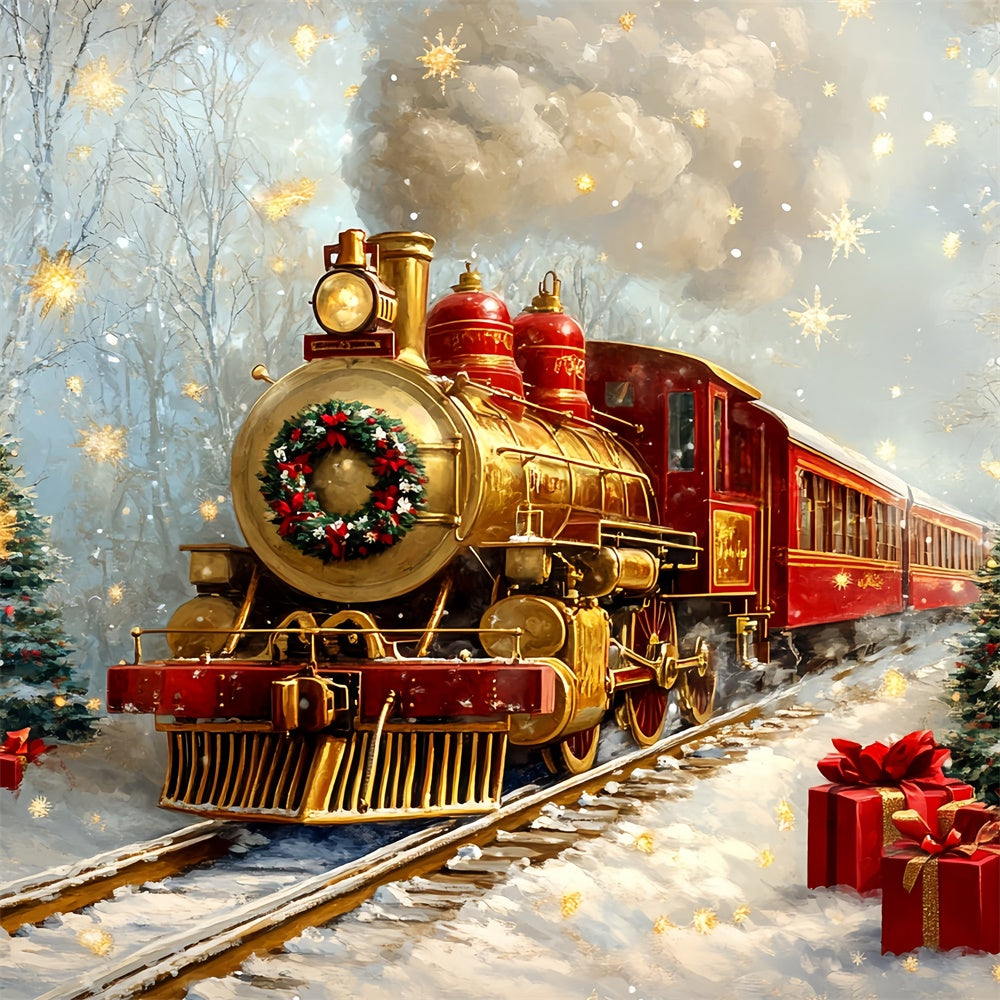 Professional Christmas Backdrops Snowy Train Track Backdrop UK CSH6-276