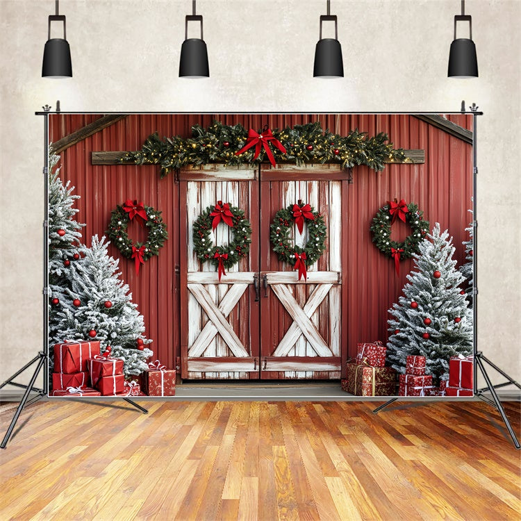 Christmas Backdrops For Photography Holiday Red Barn Backdrop UK CSH6-278