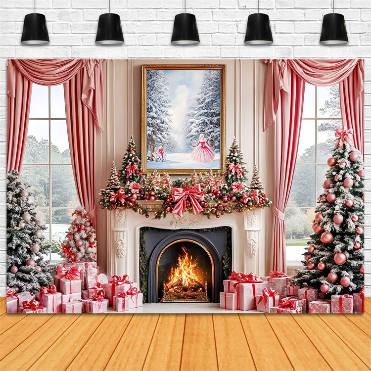 Christmas Fireplace Backdrop Blush Holiday Hearth Backdrop UK CSH6-280