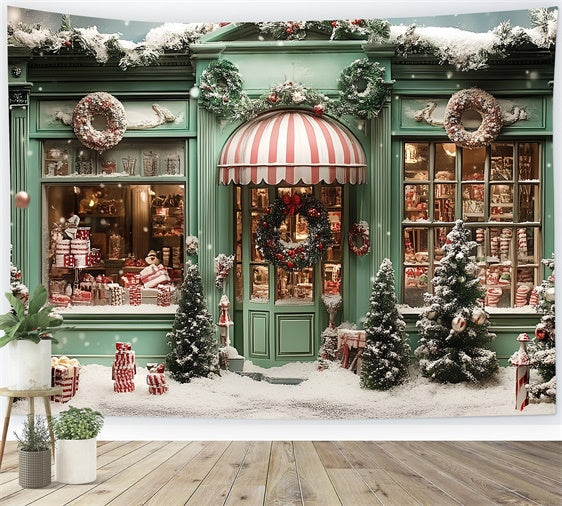 Christmas Photography Backdrops Green Holiday Shop Backdrop UK CSH6-289
