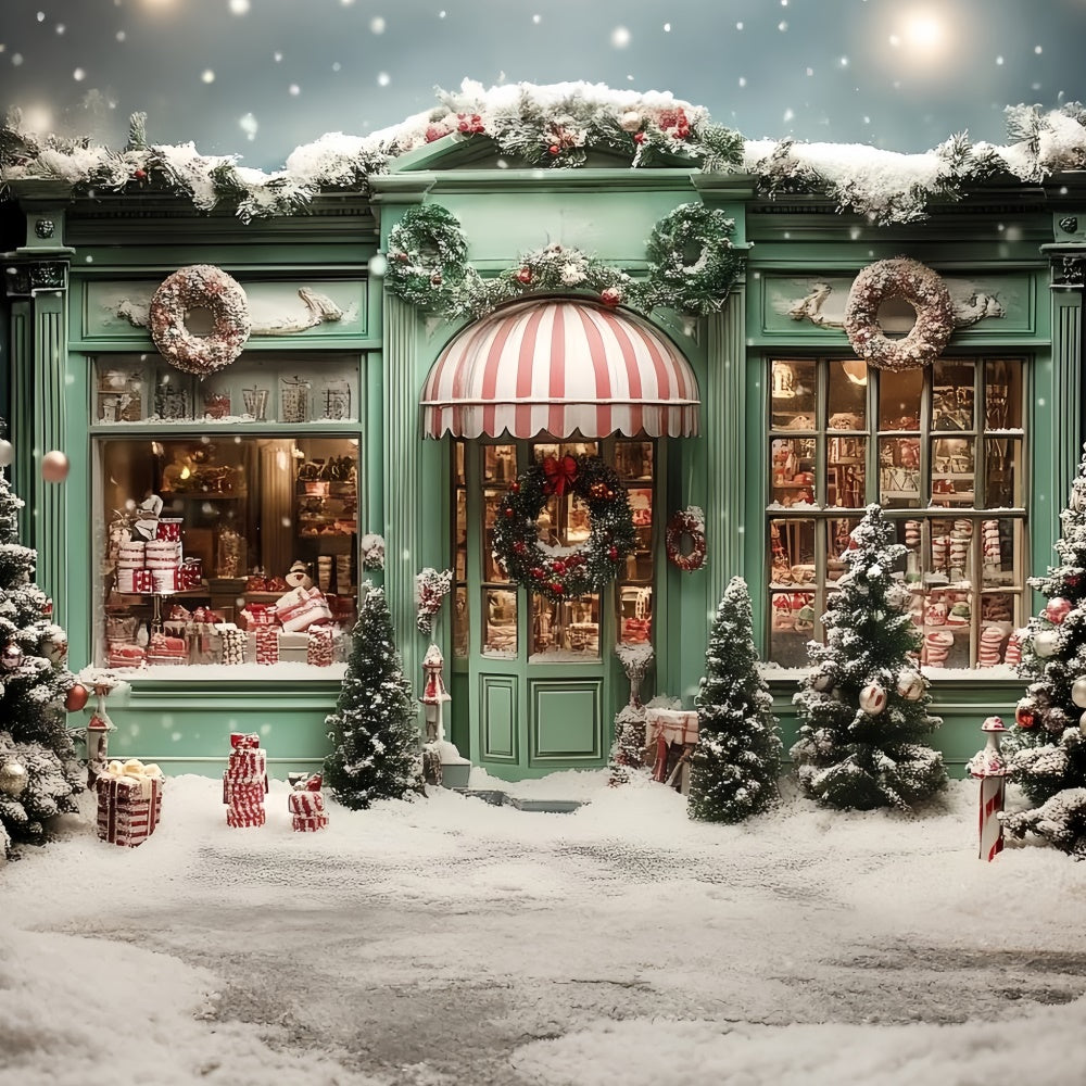Christmas Photography Backdrops Green Holiday Shop Backdrop UK CSH6-289