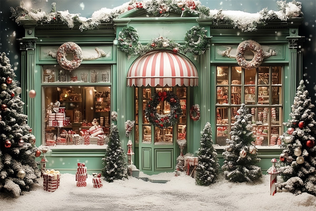Christmas Photography Backdrops Green Holiday Shop Backdrop UK CSH6-289