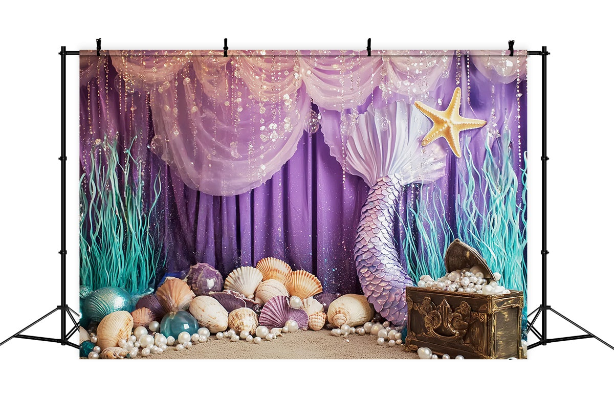 Cake Smash Backdrop Girl Purple Mermaid Pearl Backdrop UK CSH6-297