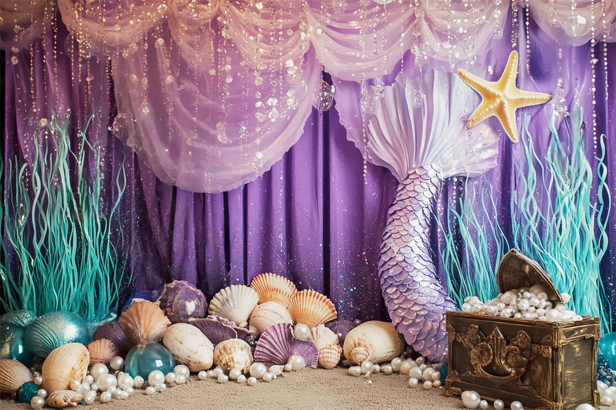 Cake Smash Backdrop Girl Purple Mermaid Pearl Backdrop UK CSH6-297