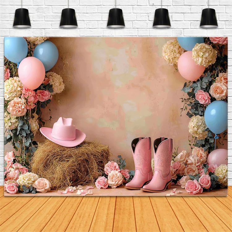 Cake Smash Backdrop Girl Pink Cowgirl Rodeo Backdrop UK CSH6-303