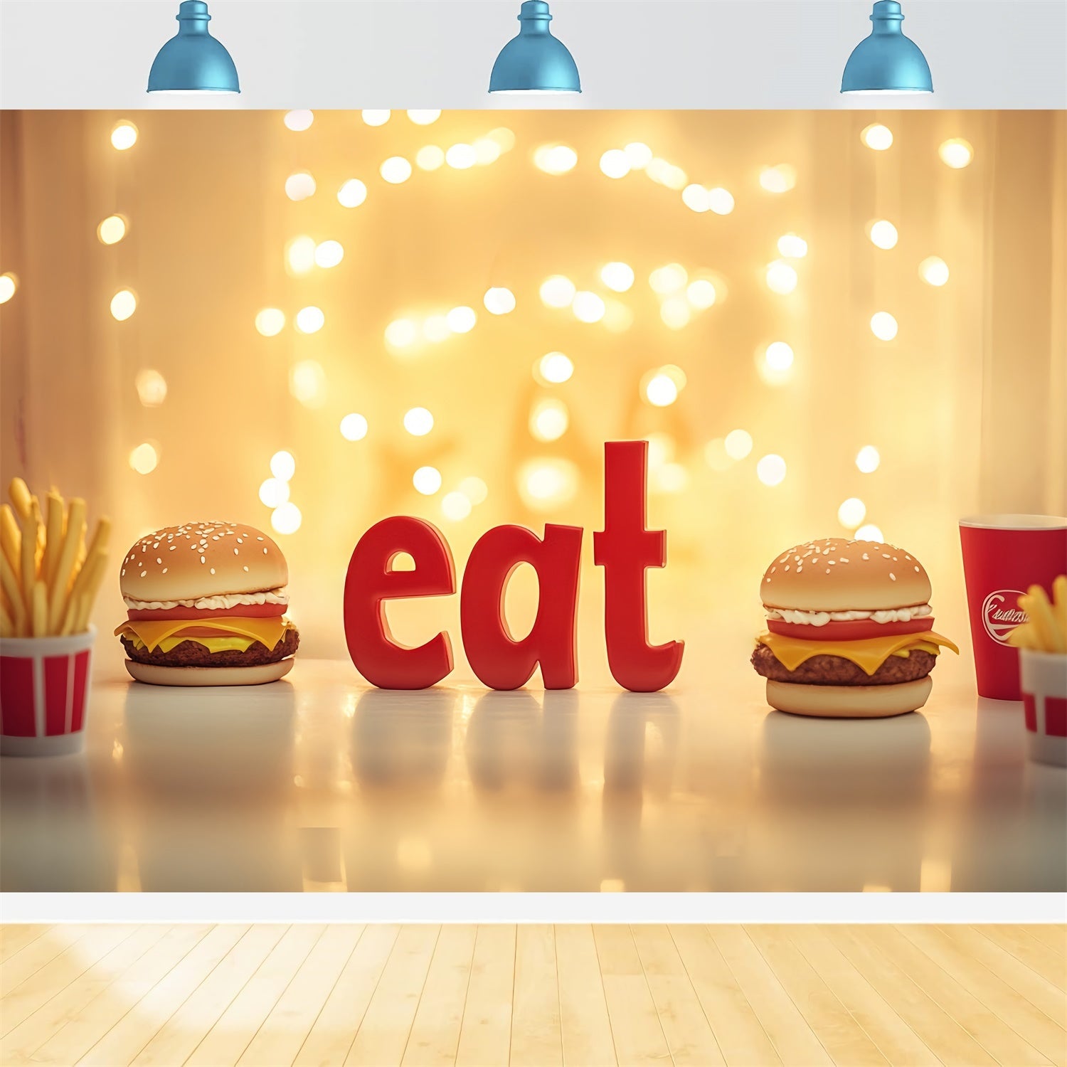 Cake Smash Backdrops Burger Fries Glow Backdrop UK CSH6-314