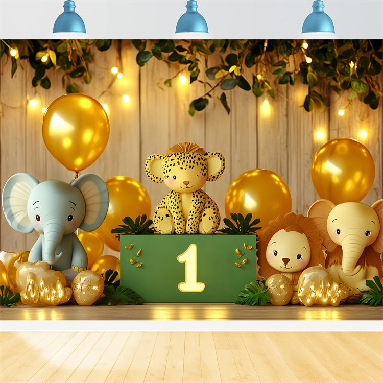 1st Birthday Backdrop Golden Jungle Friends Backdrop UK CSH6-318