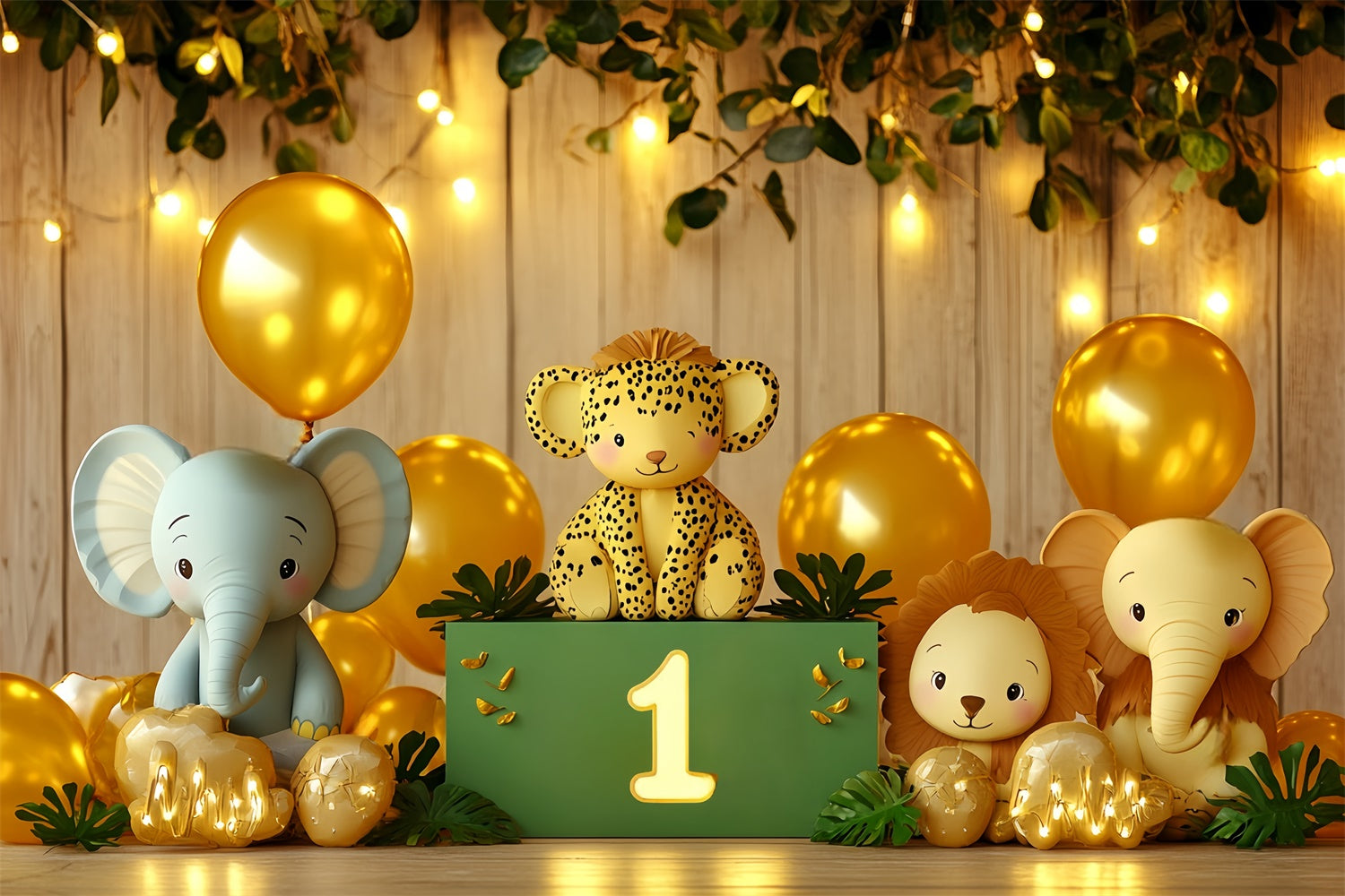 1st Birthday Backdrop Golden Jungle Friends Backdrop UK CSH6-318