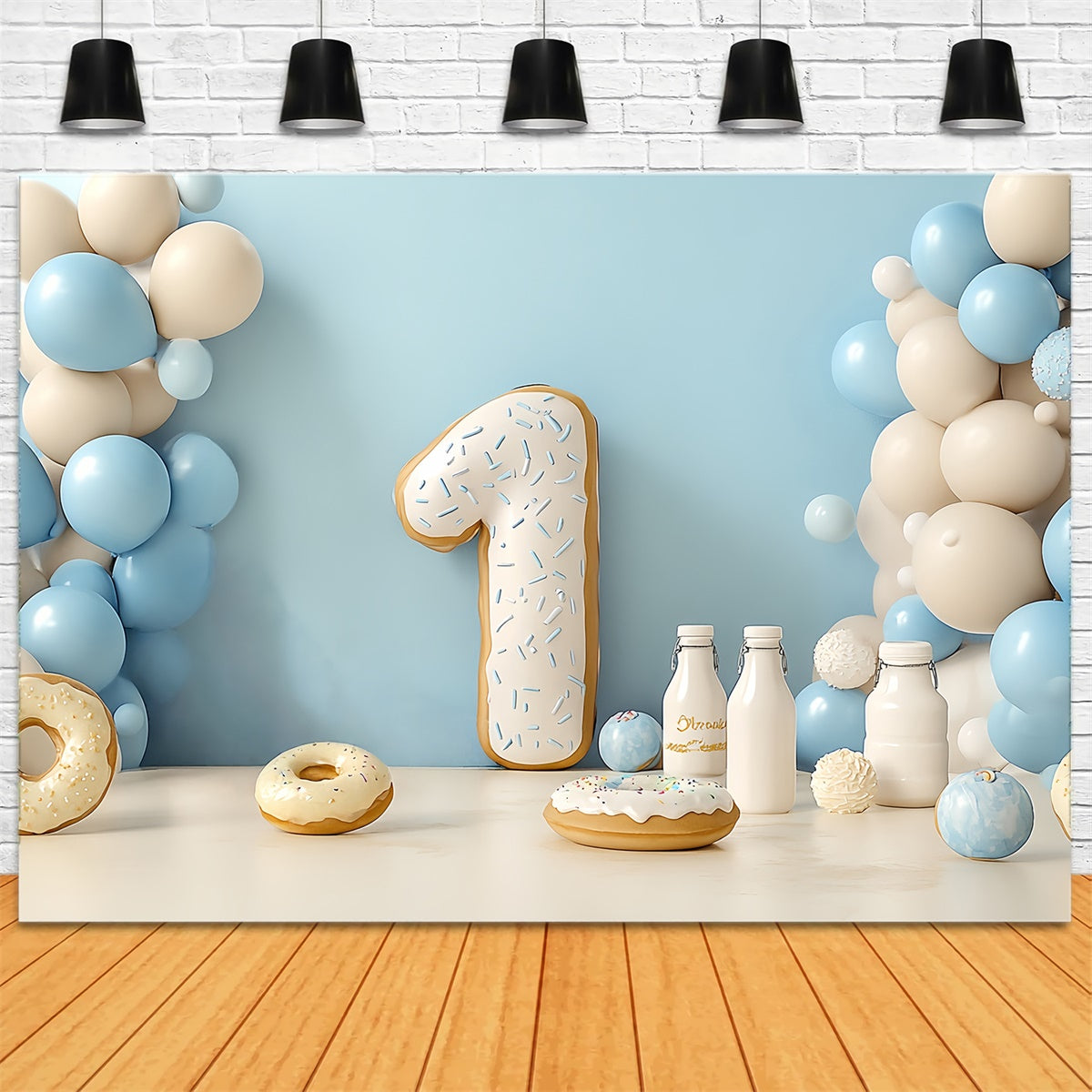 1st Birthday Backdrop Creamy Blue Balloon Fiesta Backdrop UK CSH6-319