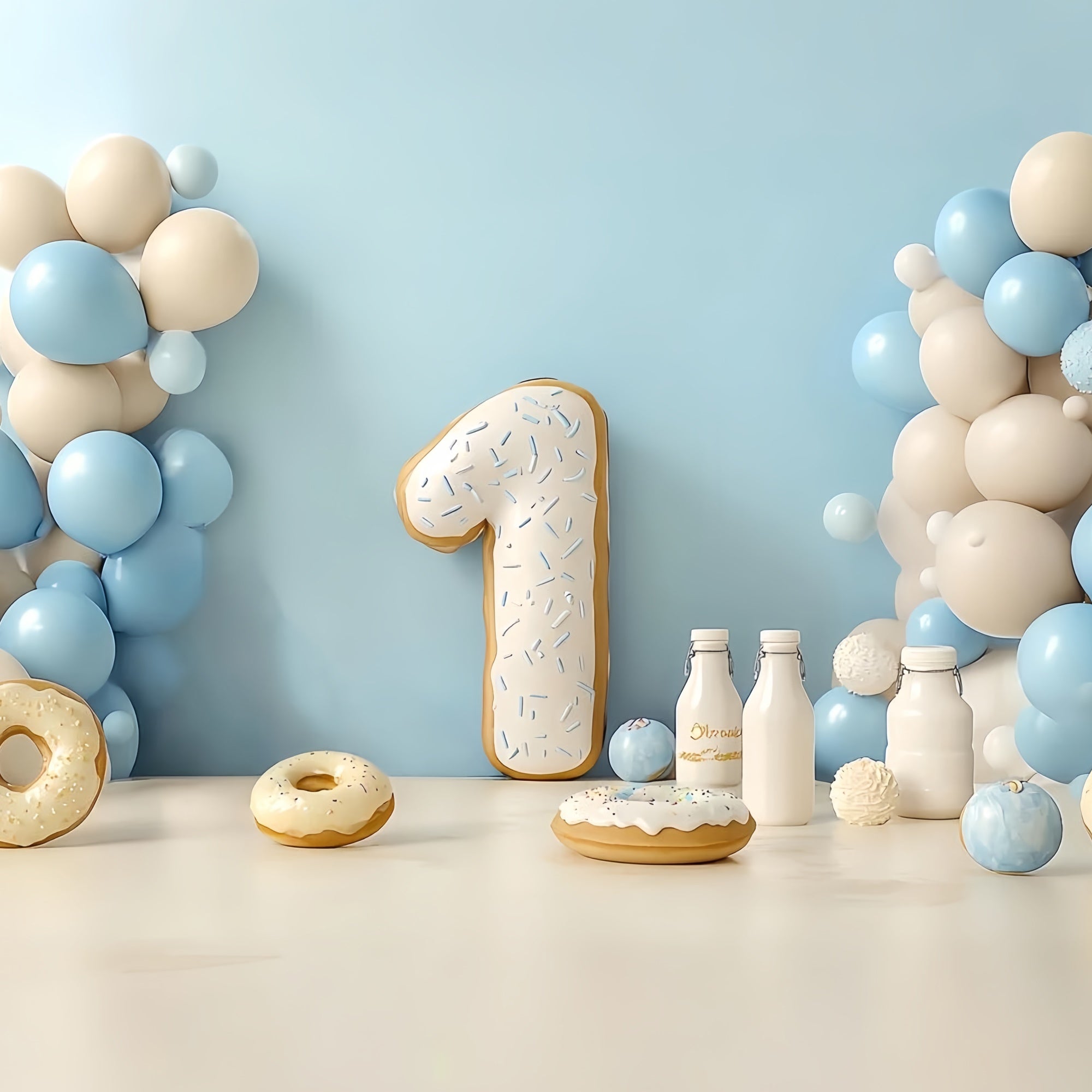 1st Birthday Backdrop Creamy Blue Balloon Fiesta Backdrop UK CSH6-319