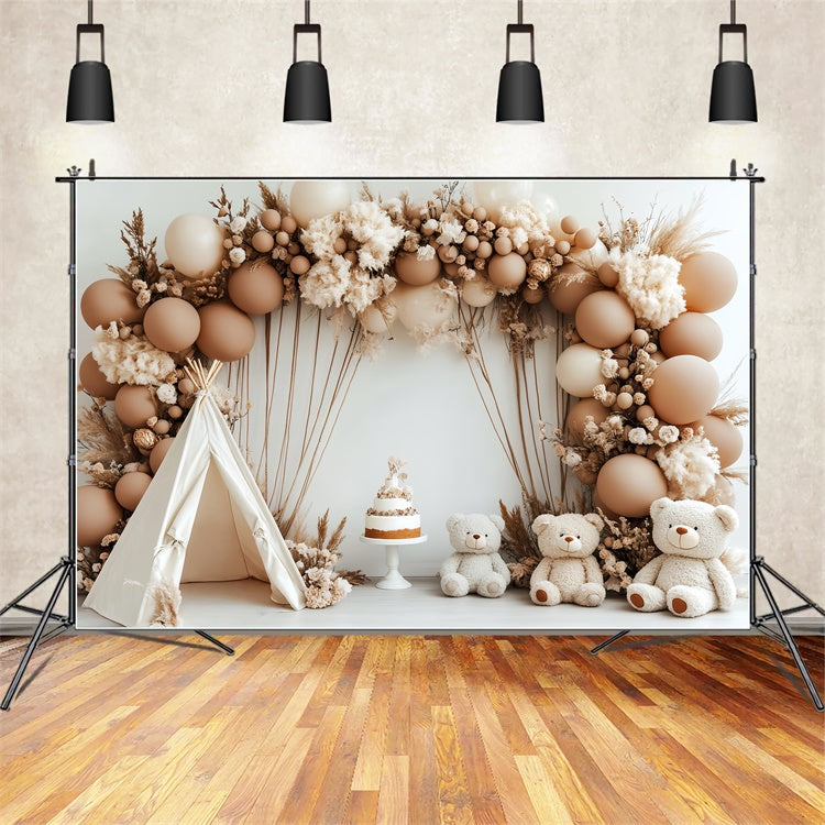 Backdrop For Birthday Rustic Teddy Tent Boho Backdrop UK CSH6-321