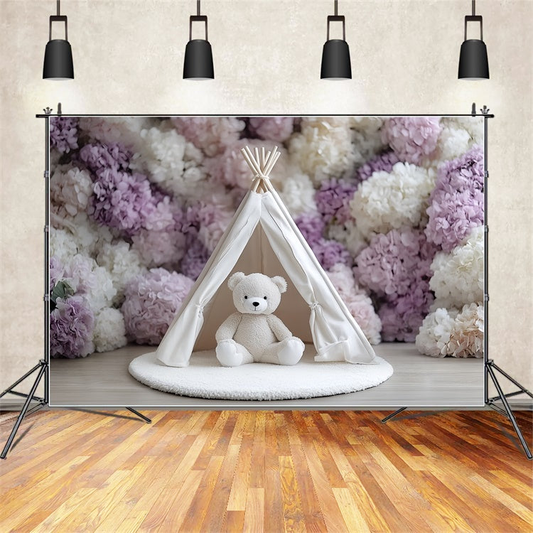 Smash Cake Backdrop Fluffy Bear Flower Tent Backdrop UK CSH6-325