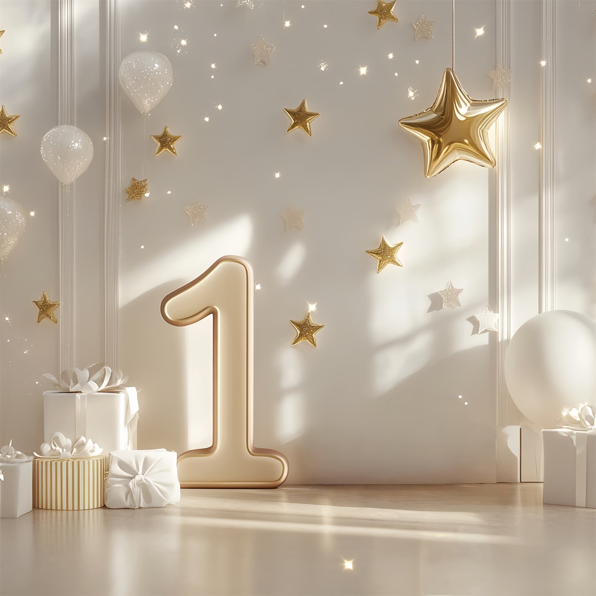 1st Birthday Backdrop Twinkle Gold Star Luxe Backdrop UK CSH6-326