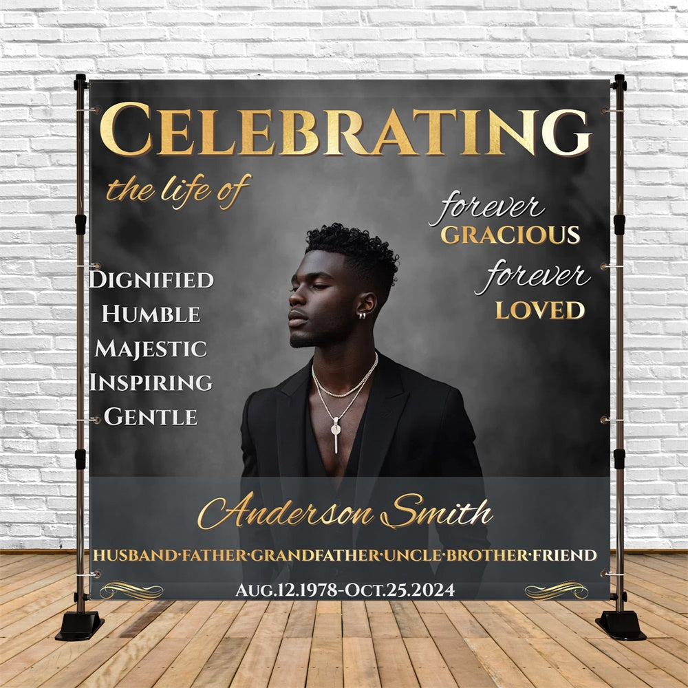 Memorial Backdrop Ideas Black Gold Honor Customized Backdrop UK CSH6-369