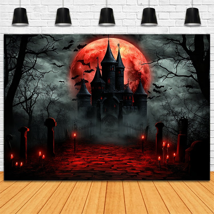 Halloween Moon Backdrop Blood Moon Haunted Castle Backdrop UK CSH6-66