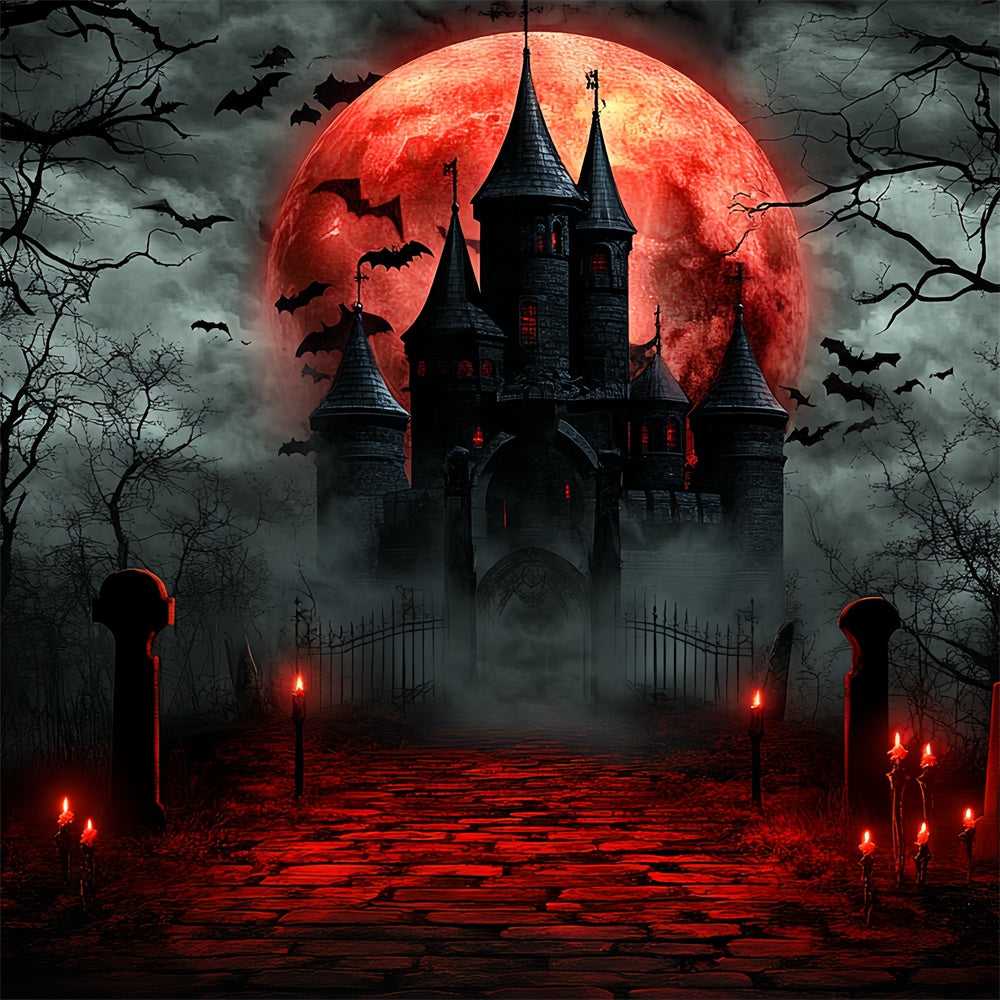 Halloween Moon Backdrop Blood Moon Haunted Castle Backdrop UK CSH6-66