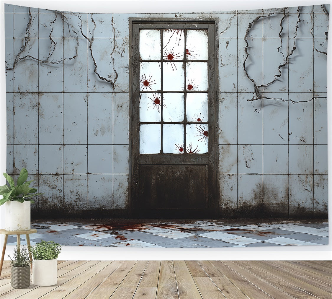 Halloween Photo Backdrop Cracked Wall Creepy Door Backdrop UK CSH6-67