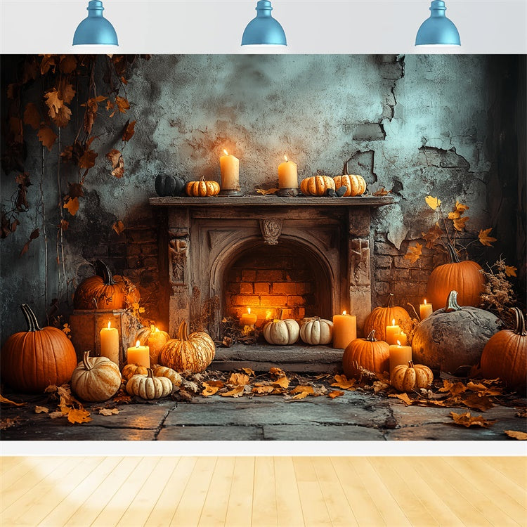 Halloween Photo Backdrop Haunted Harvest Fireplace Backdrop UK CSH6-73