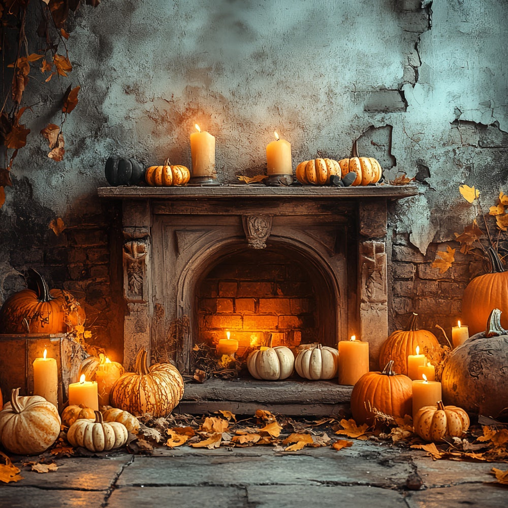 Halloween Photo Backdrop Haunted Harvest Fireplace Backdrop UK CSH6-73