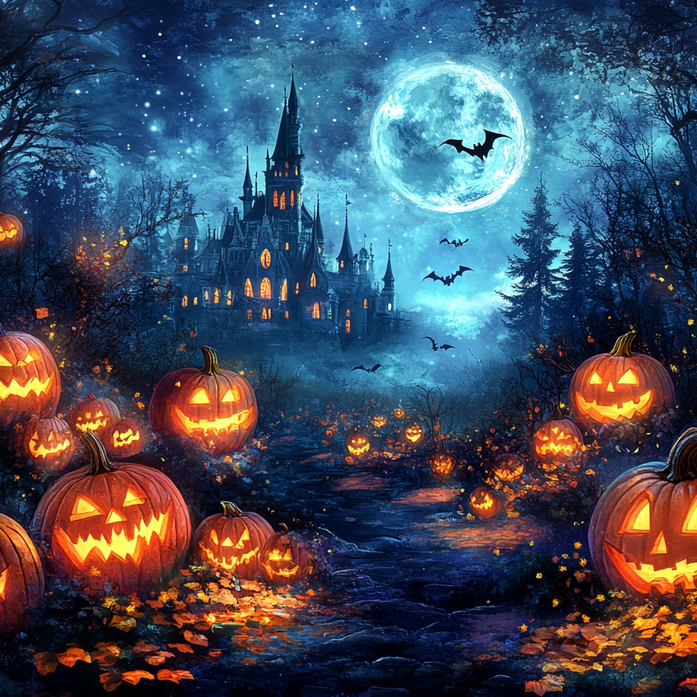 Spooky Forest Backdrop Magic Castle Pumpkin Halloween Backdrops UK CSH6-81