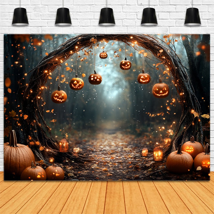 Magical Forest Backdrop Enchanted Pumpkin Arch Halooween Backdrop UK CSH6-82