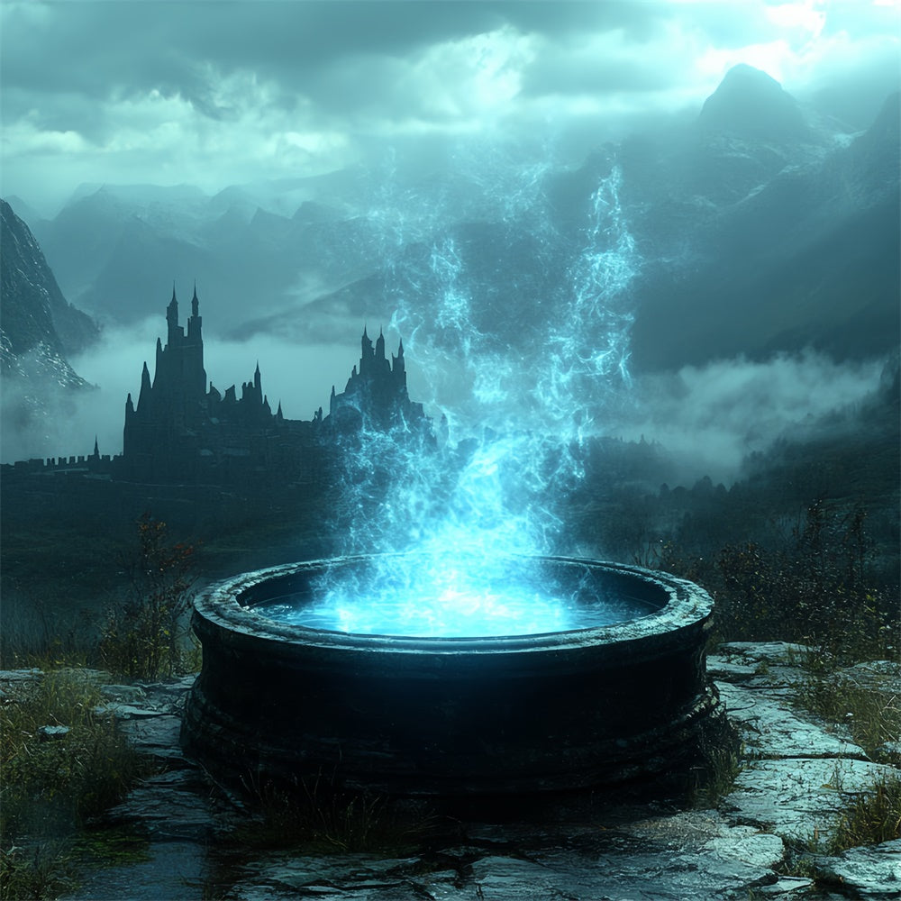Halloween Photo Backdrop Haunted Mystic Fountain Backdrop UK CSH6-84