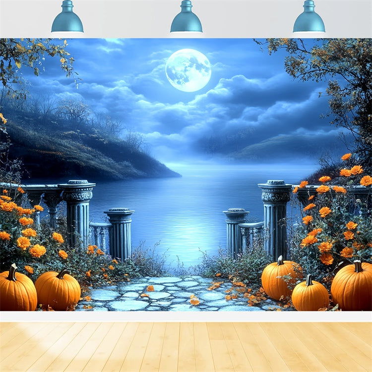 Photography Halloween Backdrop Gothic Lake Moonlight Backdrop UK CSH6-85