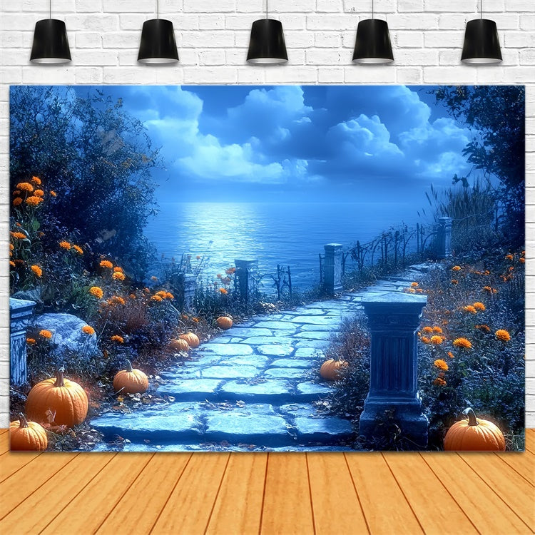Halloween Photography Backdrops Moonlit Pumpkin Path Backdrop UK CSH6-86