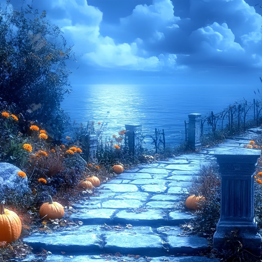 Halloween Photography Backdrops Moonlit Pumpkin Path Backdrop UK CSH6-86
