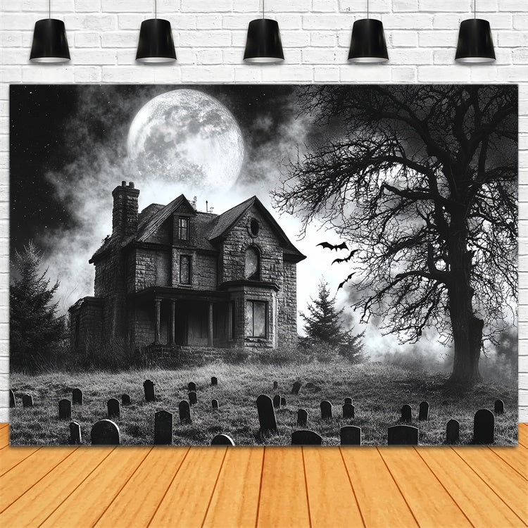 Halloween Graveyard Backdrop Moonlit Haunted Graveyard Backdrop UK CSH6-94