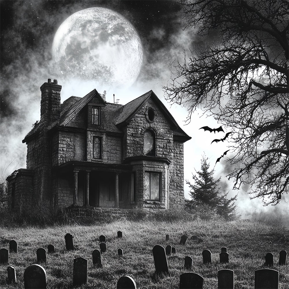 Halloween Graveyard Backdrop Moonlit Haunted Graveyard Backdrop UK CSH6-94