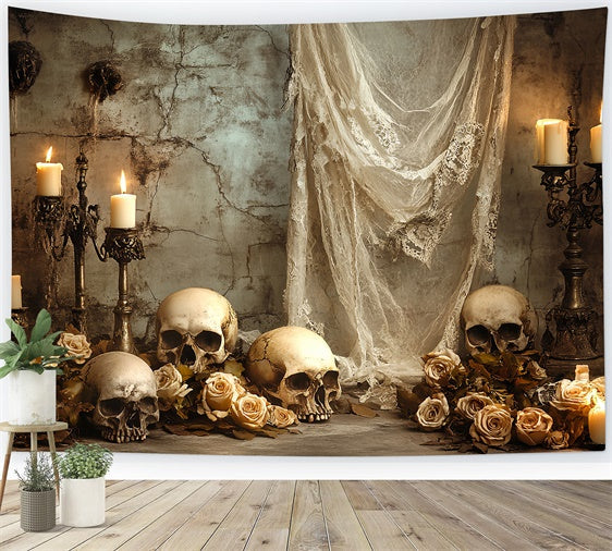 Spooky Halloween Backdrop Gothic Skulls Rose Backdrop UK CSH6-95