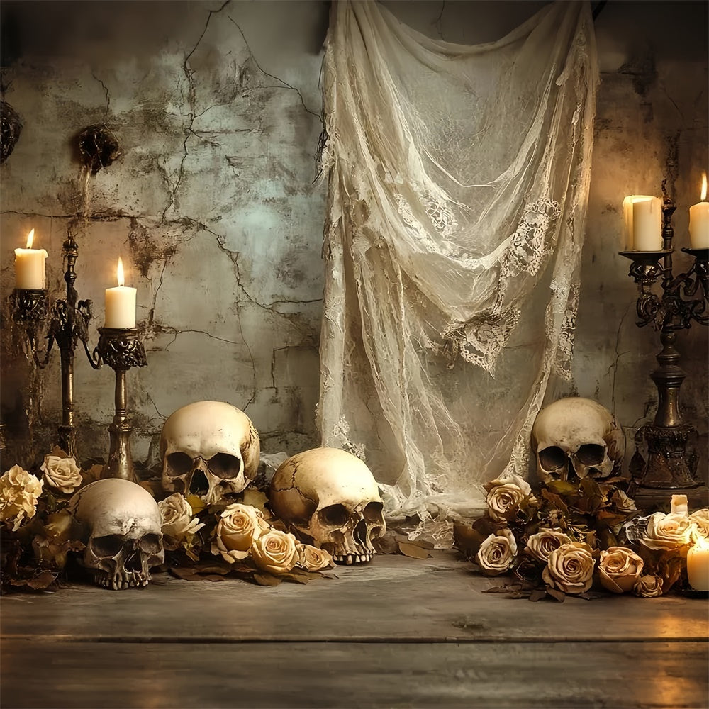 Spooky Halloween Backdrop Gothic Skulls Rose Backdrop UK CSH6-95