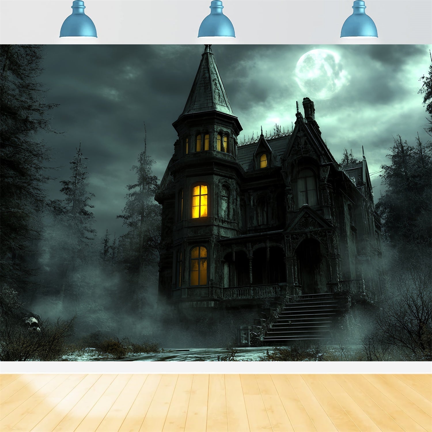 Spooky Forest Backdrop Haunted Castle Glow Halloween Backdrop UK CSH6-97