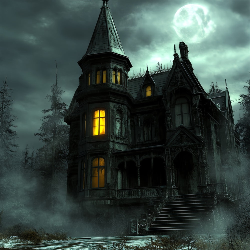 Spooky Forest Backdrop Haunted Castle Glow Halloween Backdrop UK CSH6-97