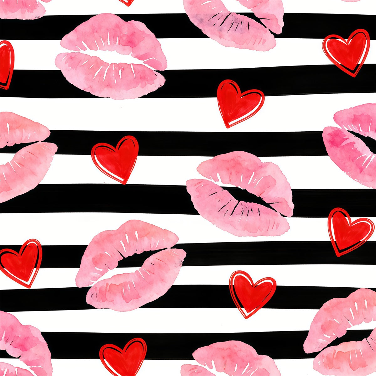 Kissing Lips Valentine Backdrop Watercolor Heart Pattern Valentine Backdrop Ideas UK CSH61-102
