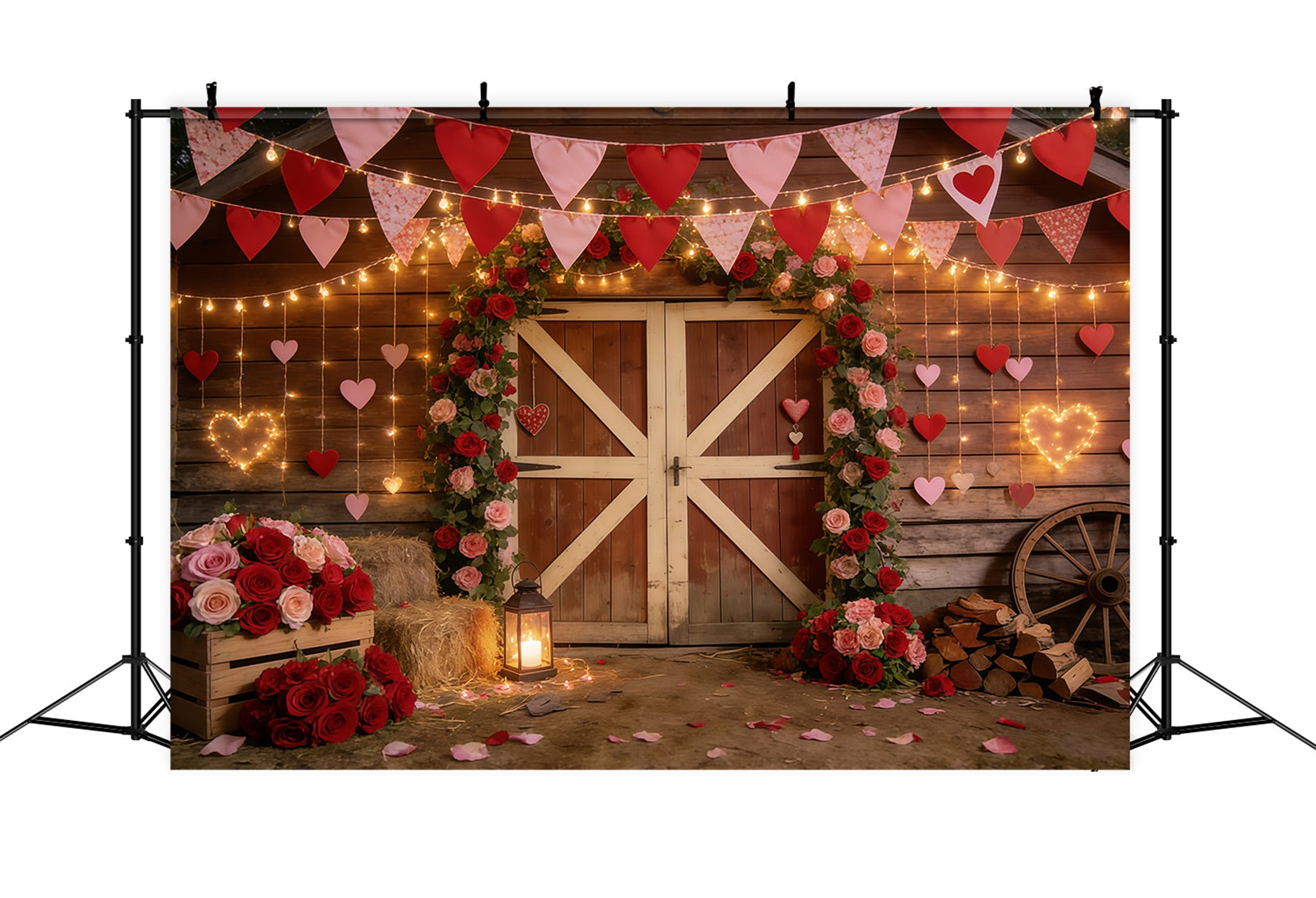 Rustic Farmhouse Valentine Backdrop Barn Heart Garland Valentines Day Backdrop UK CSH61-106