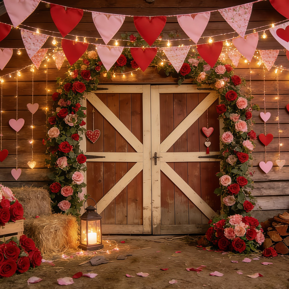 Rustic Farmhouse Valentine Backdrop Barn Heart Garland Valentines Day Backdrop UK CSH61-106