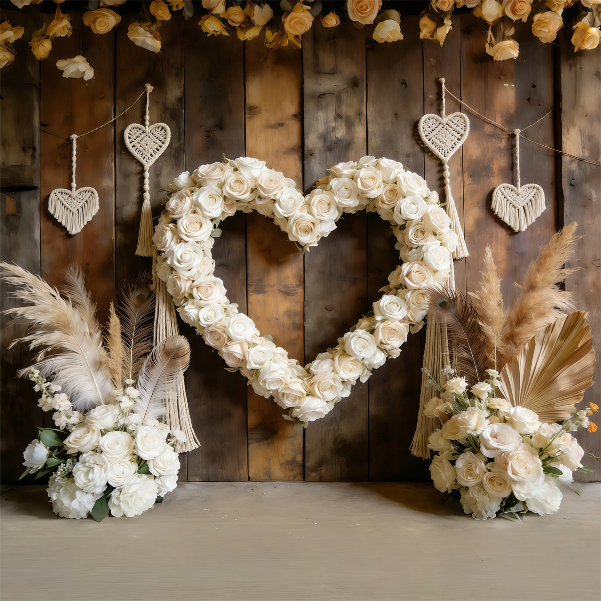 Boho Floral Valentine Backdrop White Rose Heart Arch Valentine Day Backdrop UK CSH61-108