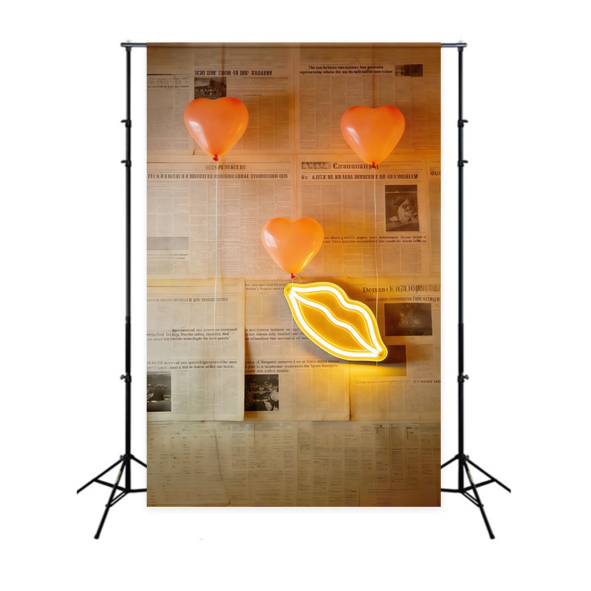 Newspaper Valentine's Day Backdrop Heart Balloon Neon Wall Valentine's Day Backdrop Ideas UK CSH61-110