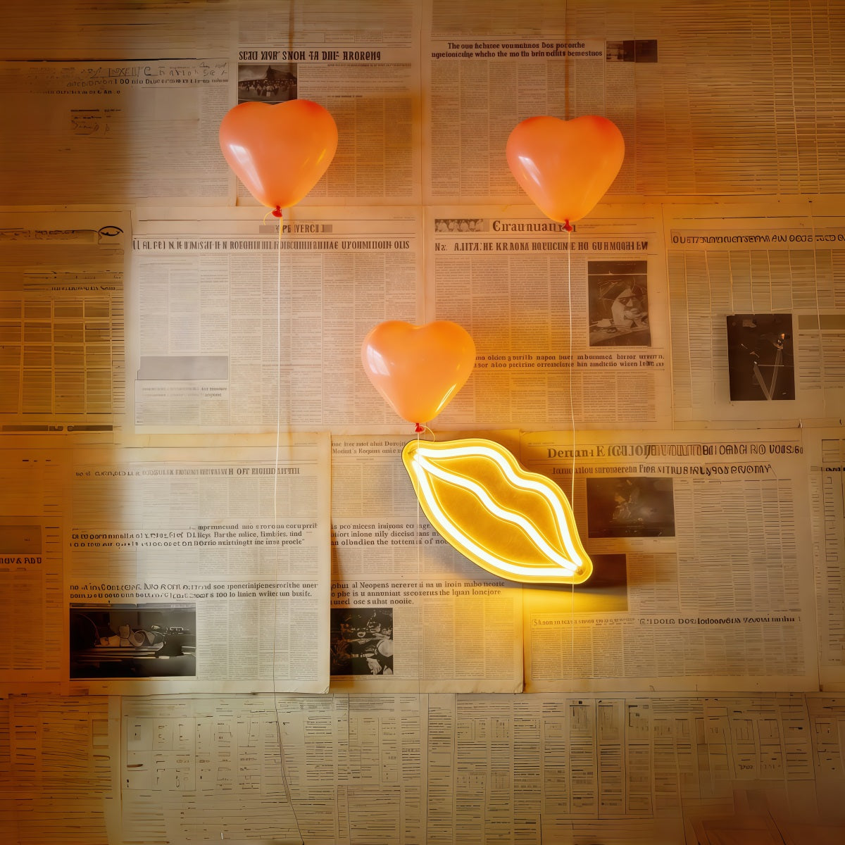 Newspaper Valentine's Day Backdrop Heart Balloon Neon Wall Valentine's Day Backdrop Ideas UK CSH61-110