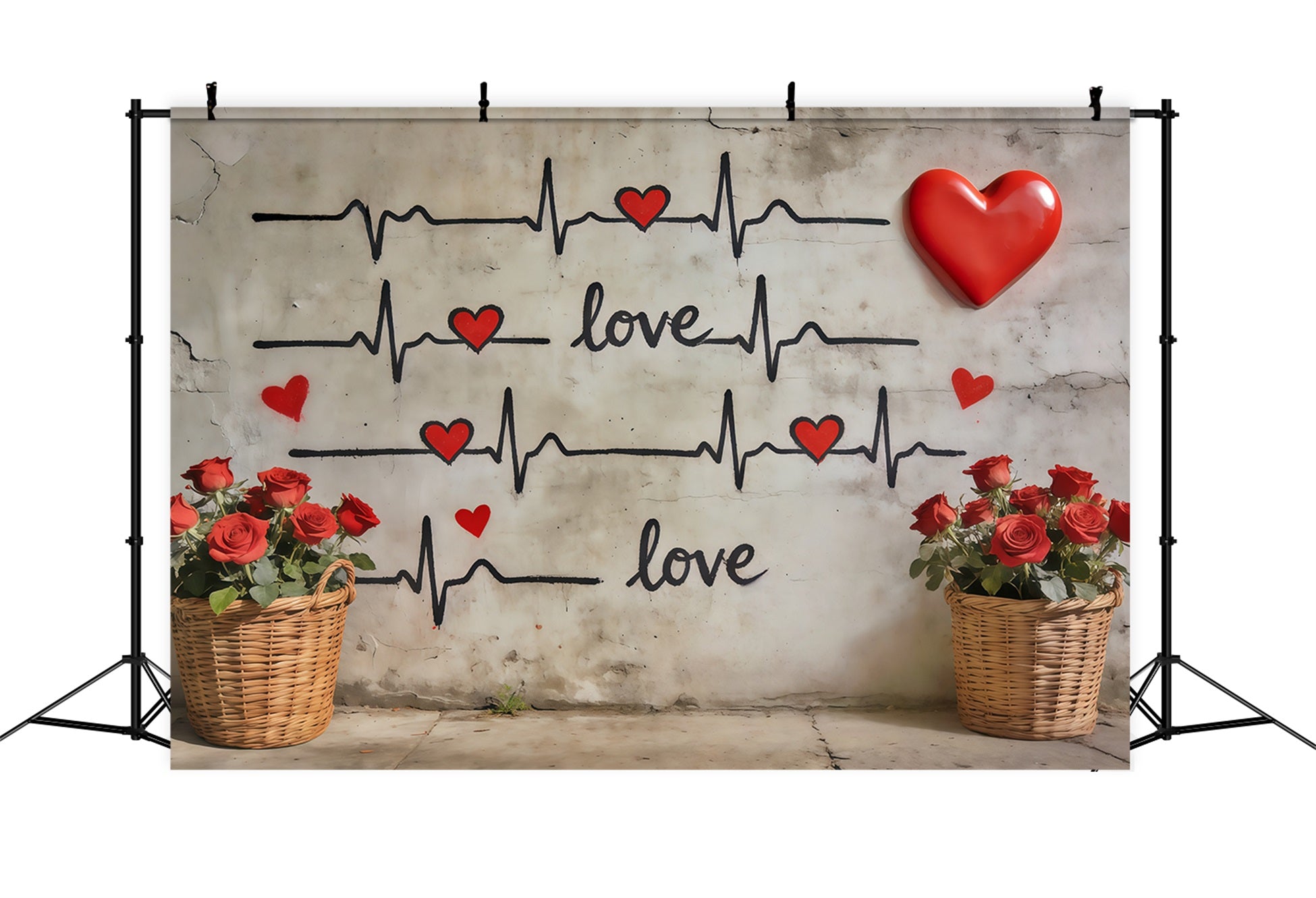 Graffiti Wall Valentine's Day Backdrop Heartbeat Love Graffiti Wall Valentines Backdrops UK CSH61-115