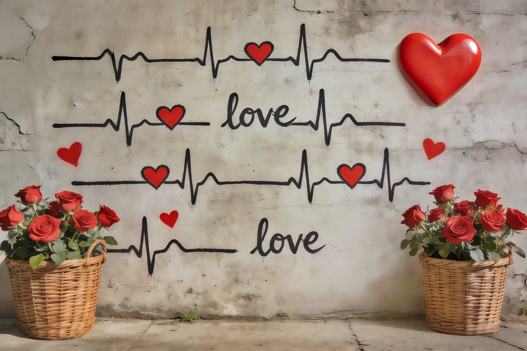 Graffiti Wall Valentine's Day Backdrop Heartbeat Love Graffiti Wall Valentines Backdrops UK CSH61-115