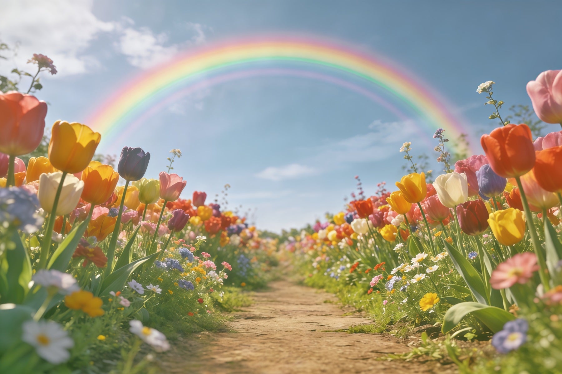 Spring Garden Backdrop Rainbow Tulip Floral Path Backdrops Floral UK CSH61-123