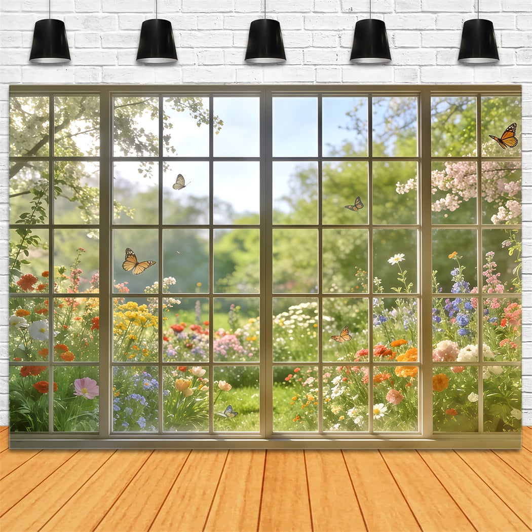 Spring Garden Backdrop Sunlit Window Butterfly View Backdrops Floral UK CSH61-124