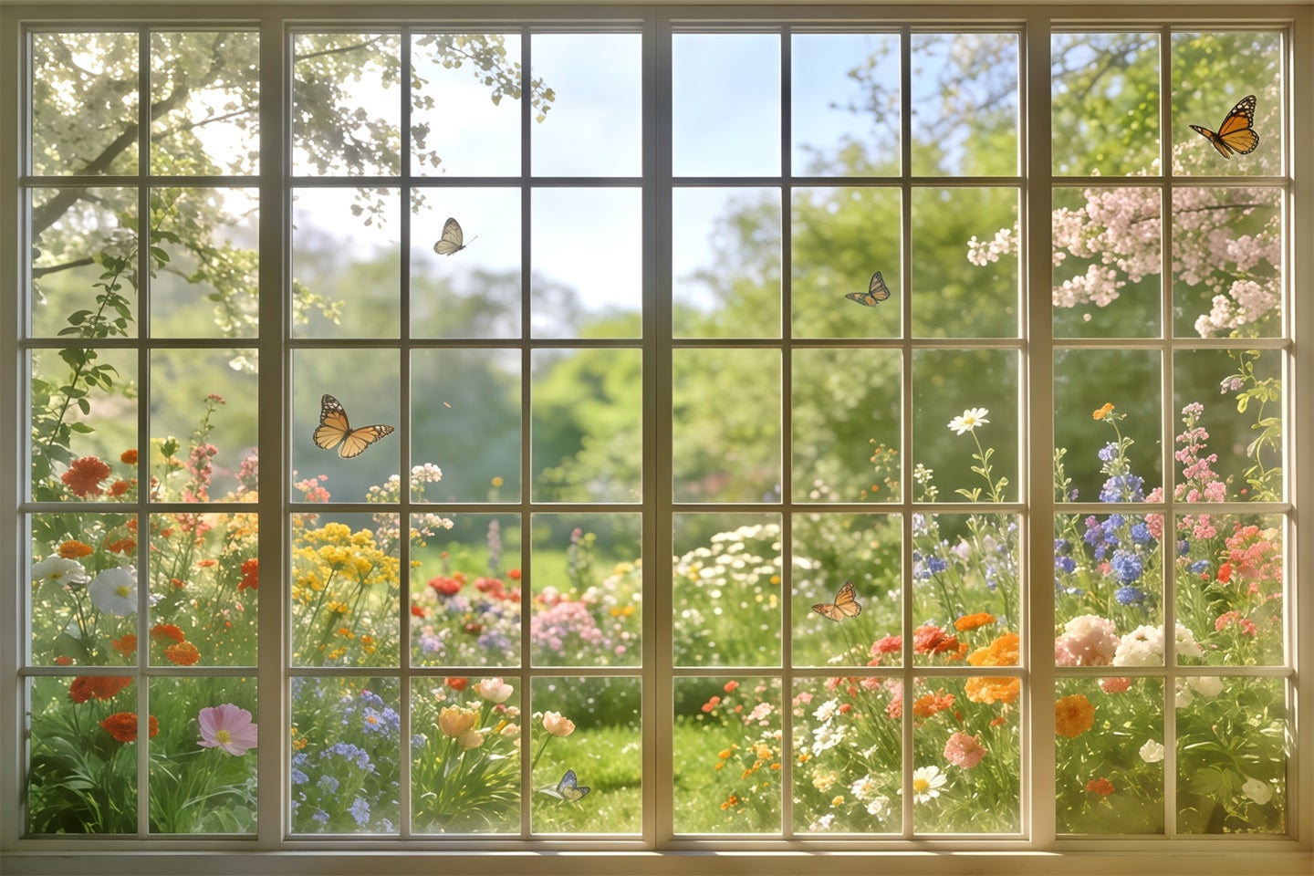 Spring Garden Backdrop Sunlit Window Butterfly View Backdrops Floral UK CSH61-124