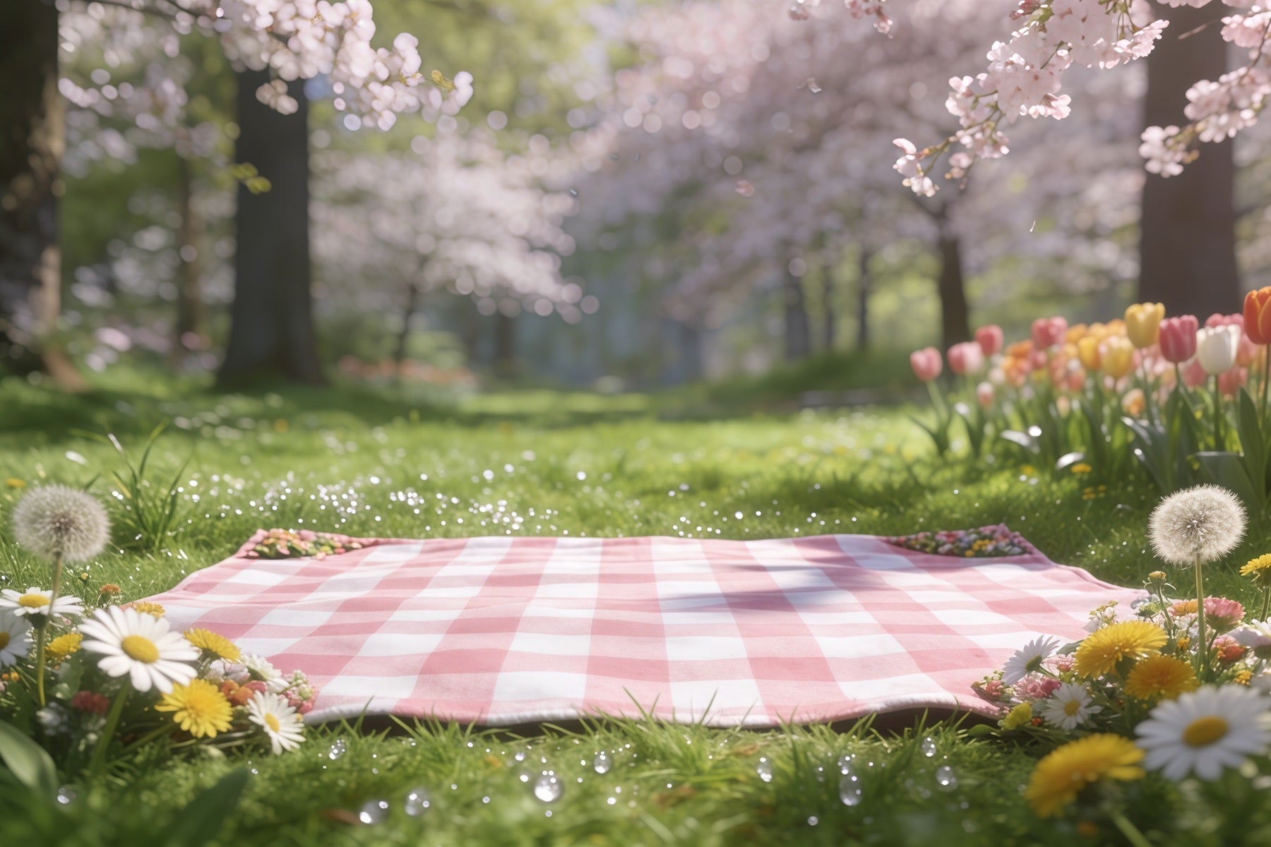 Picnic Photo Backdrop Cherry Picnic Meadow Blossom Backdrops For Spring UK CSH61-127
