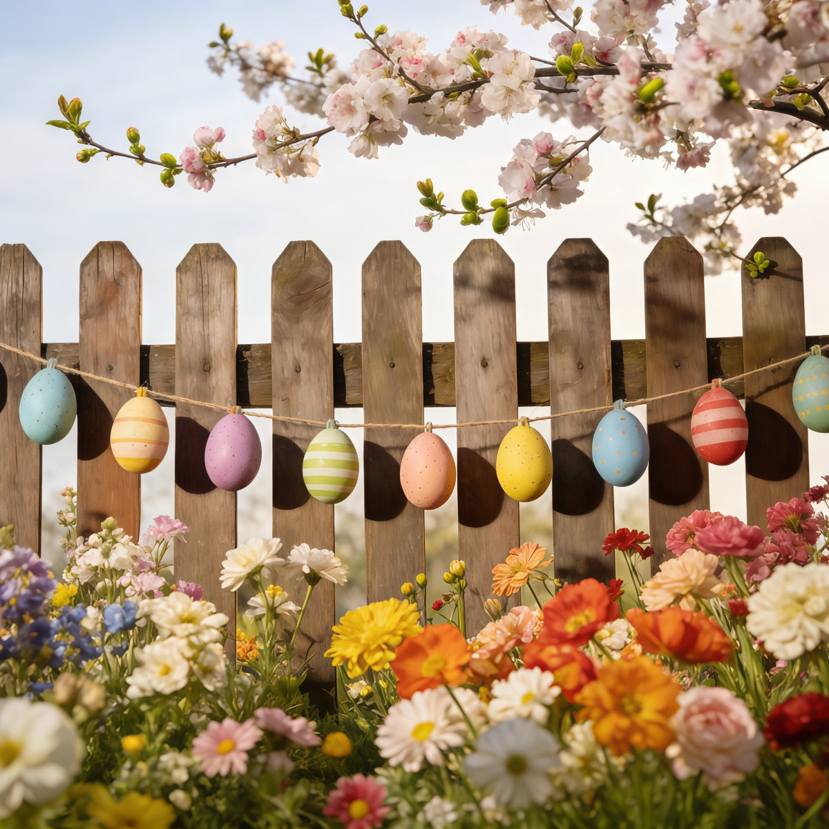Spring Easter Backdrop Painted Eggs Garden Fence Spring Photo Booth Backdrop UK CSH61-131